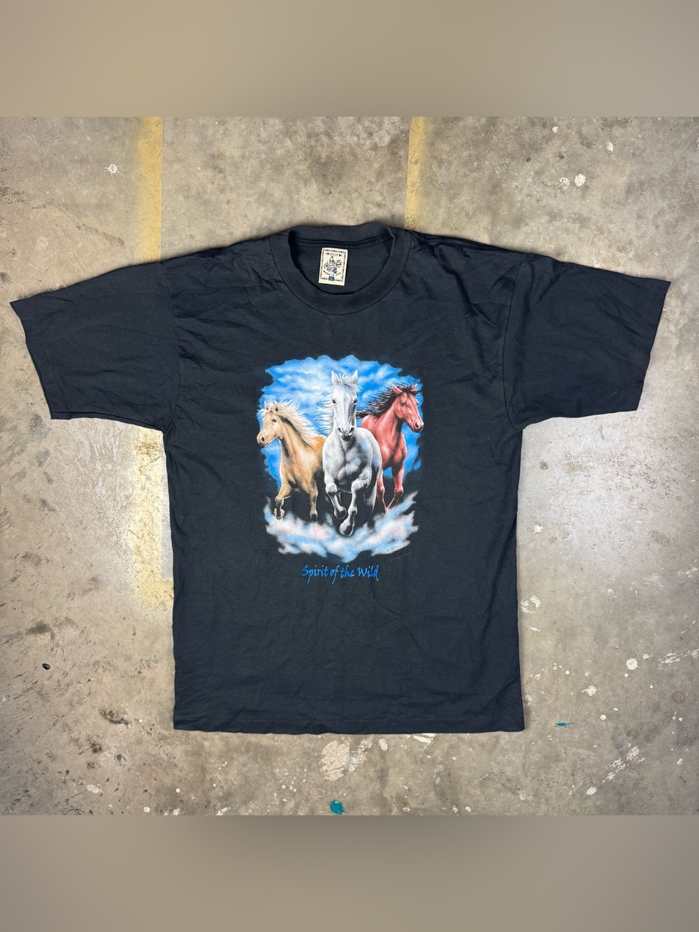 Vintage Horse T-Shirt Large Alore 2000 Spirit of the Wild Animal Print Tee 1990s